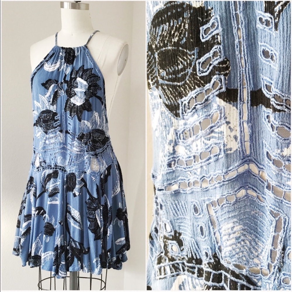 🫐 2 FOR $35!! FREE PEOPLE BLUE FLORAL DRESS B184